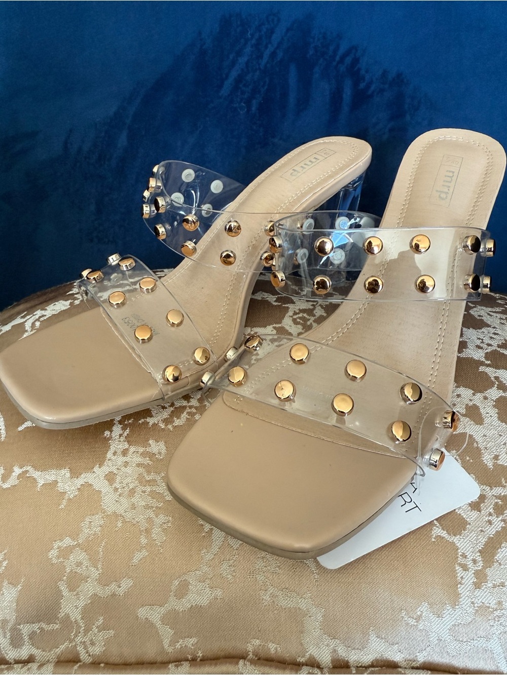 Glam Gold Studded Clear Sandals